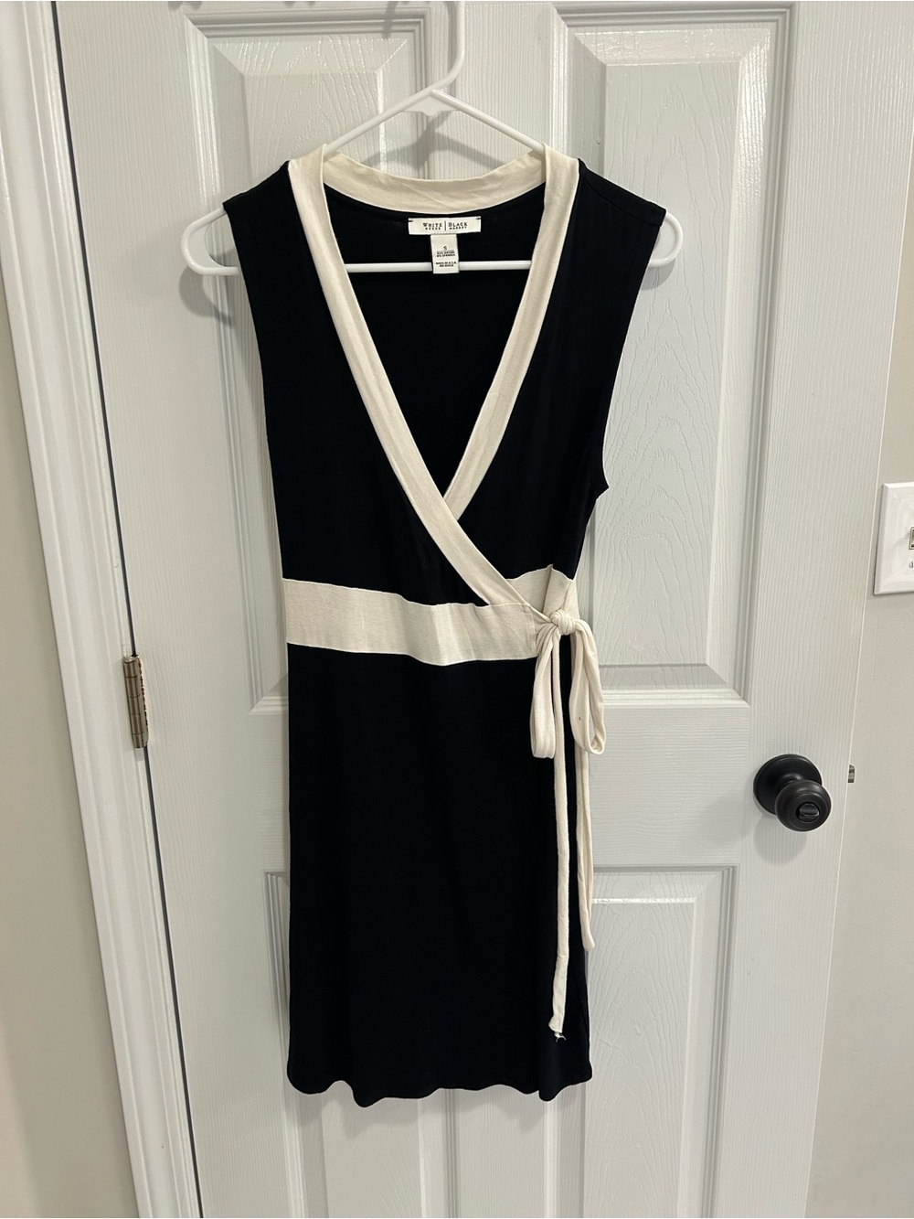 White House Black Market Black and Ivory Sleeveless Wrap Dress